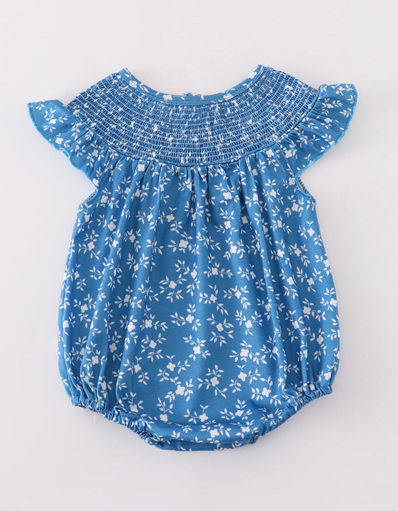 Blue Ditsy Floral Smocked Bubble
