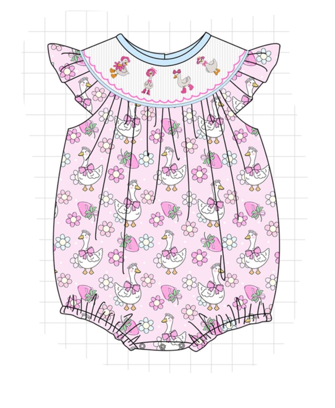 Pink Floral Goose Smocked Bubble