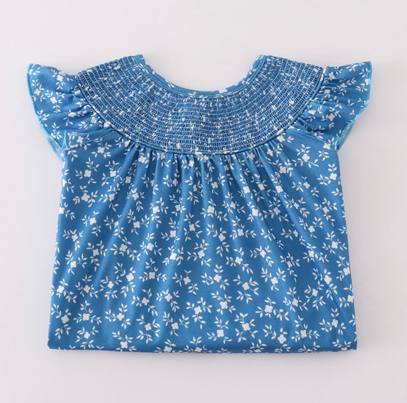 Blue Ditsy Floral Smocked Dress