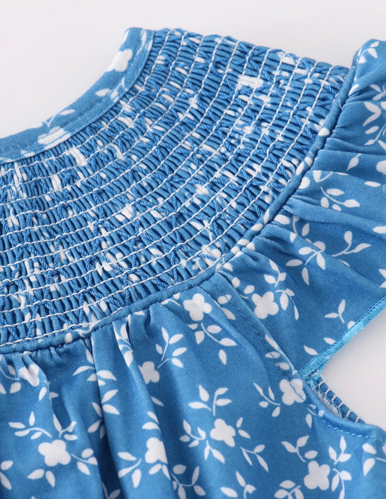 Blue Ditsy Floral Smocked Bubble
