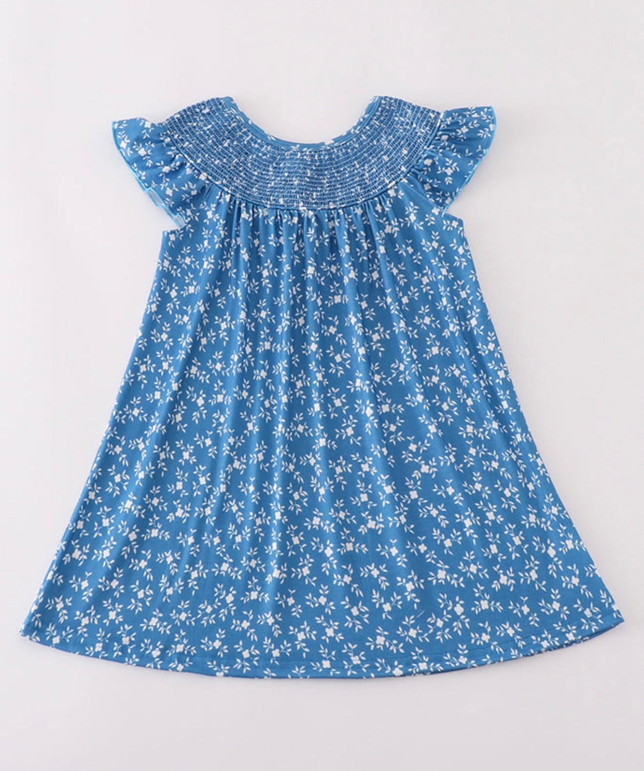 Blue Ditsy Floral Smocked Dress
