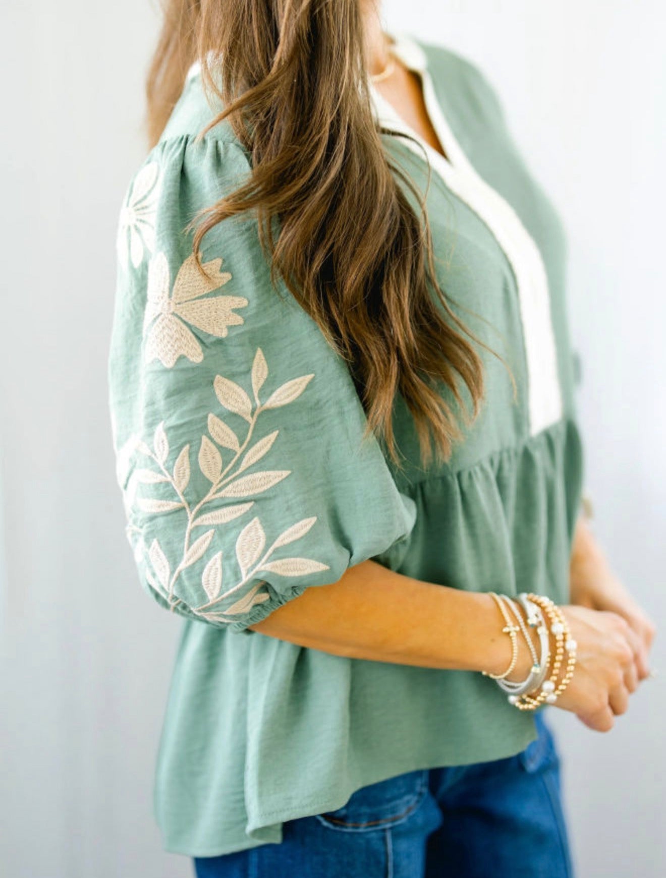 PREORDER•Embroidered Puff Sleeve Babydoll Blouse