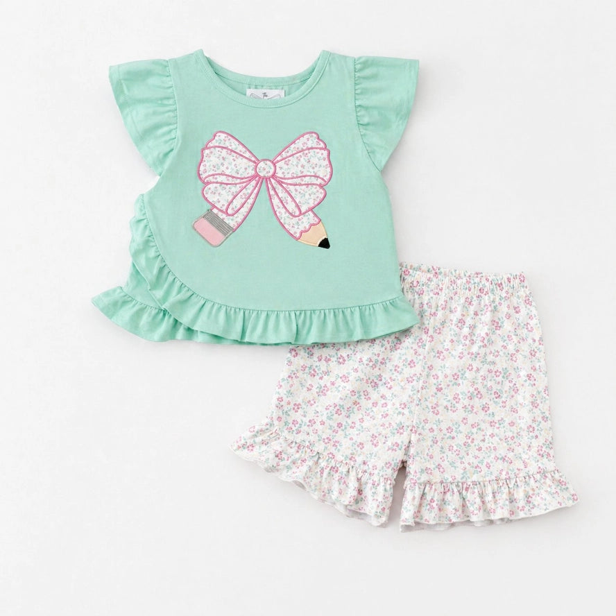 Mint Pencil Bow Girls Set