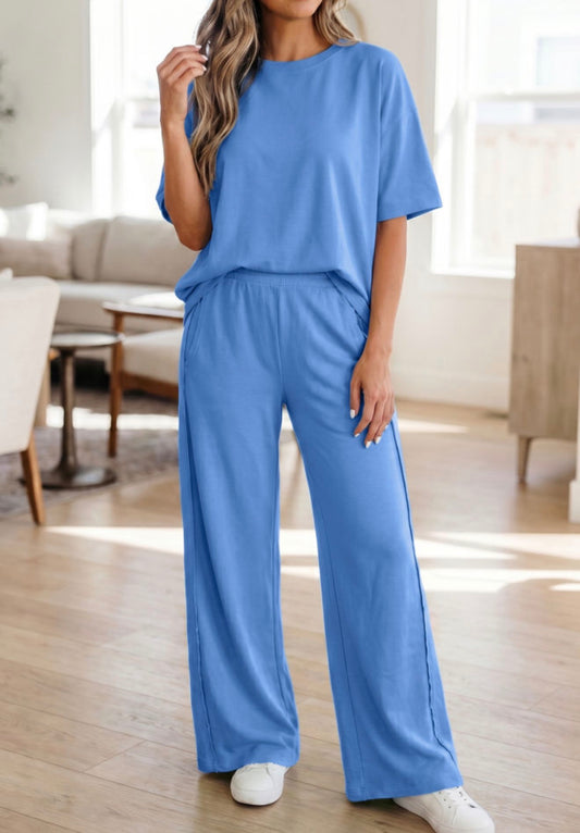 Blue Loose Tee Pants Set