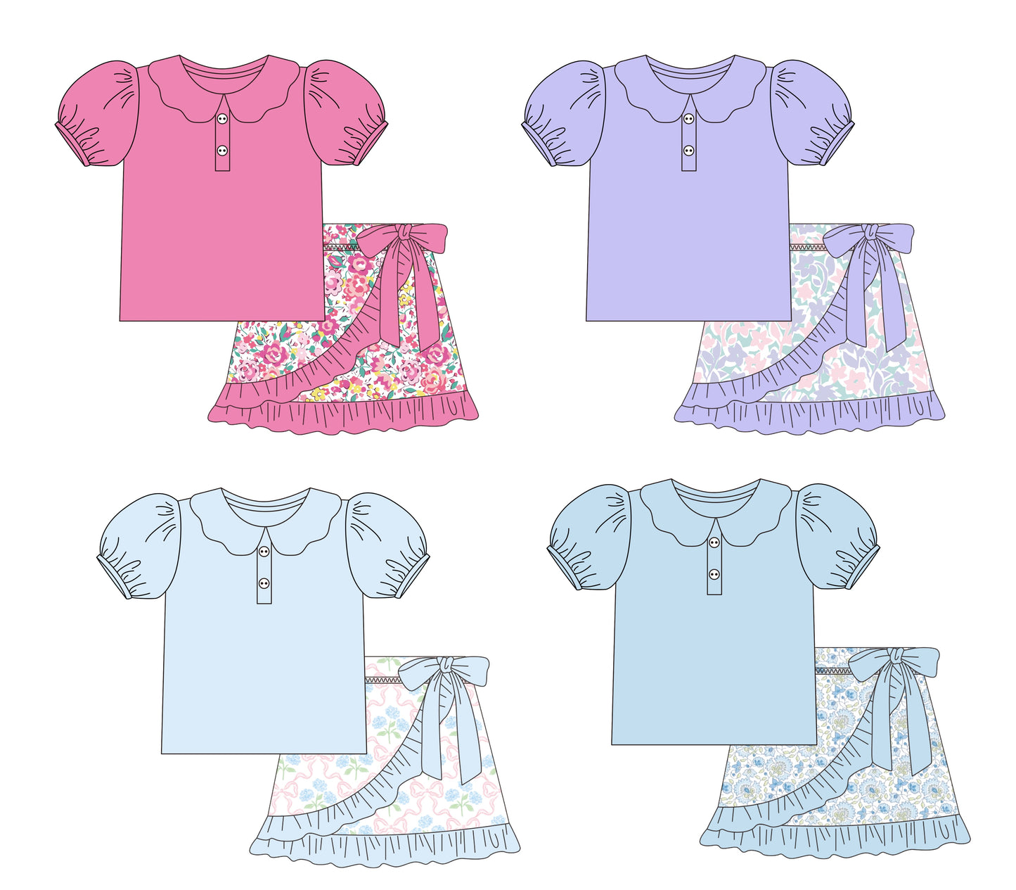 Puff Sleeve Skort Sets