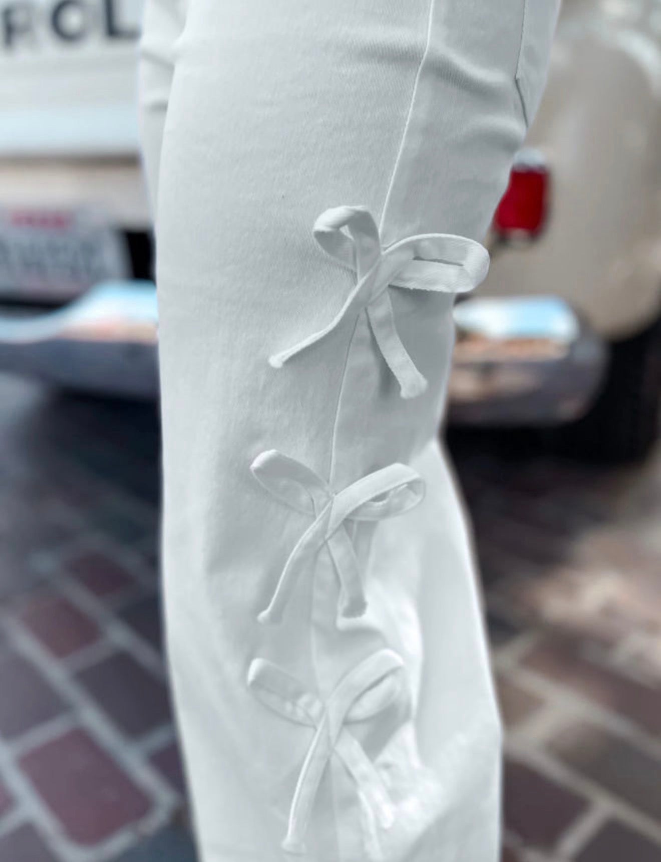 White Bow Denim Pants