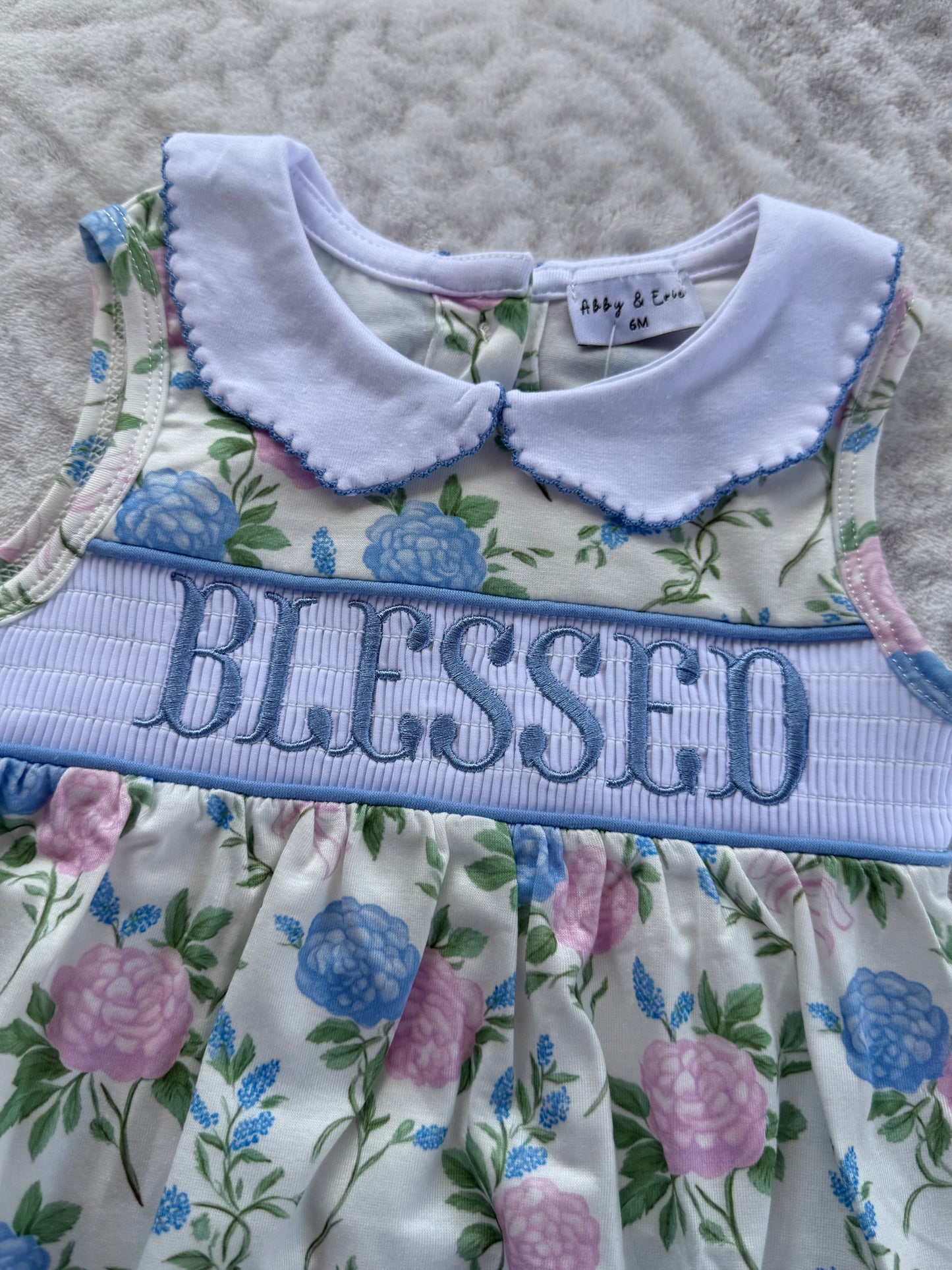 Blessed Floral Smocked Scalloped Bubble
