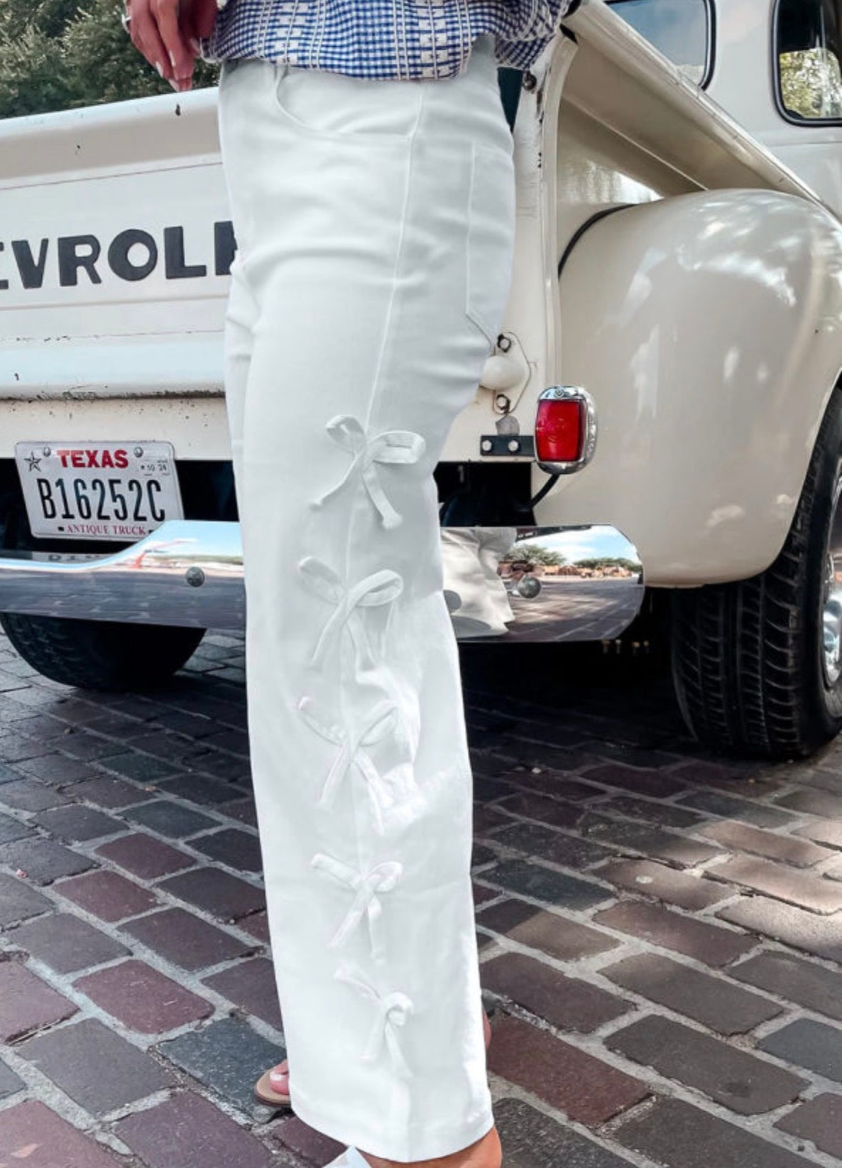 White Bow Denim Pants