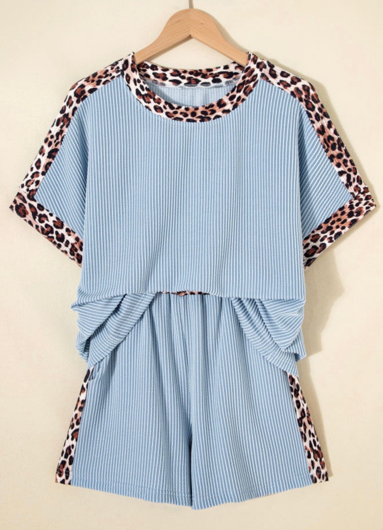 Blue Leopard Ribbed Set