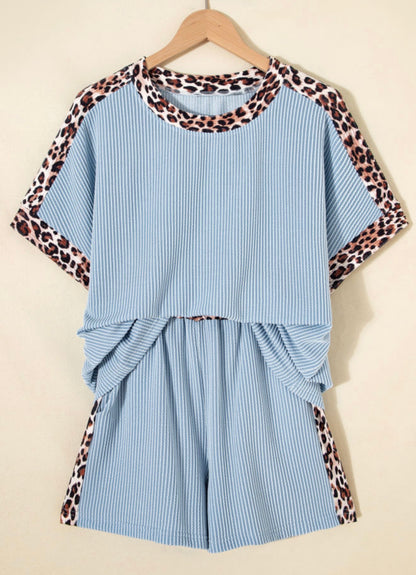Blue Leopard Ribbed Set