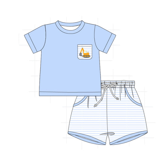 Blue Excavator Pocket Tee Set