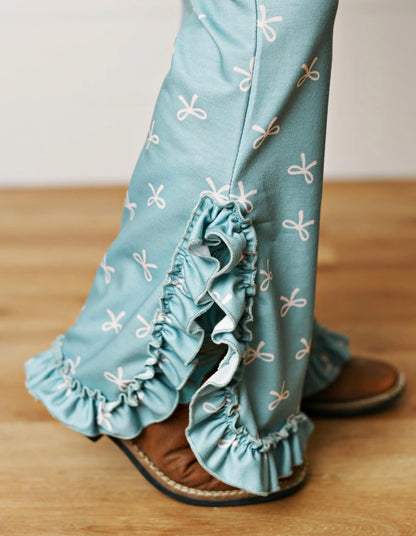 Peachy Teal Bow Ruffles Set