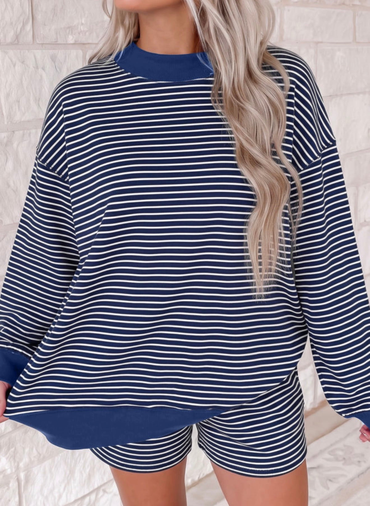 Navy Striped Baggy Short Set