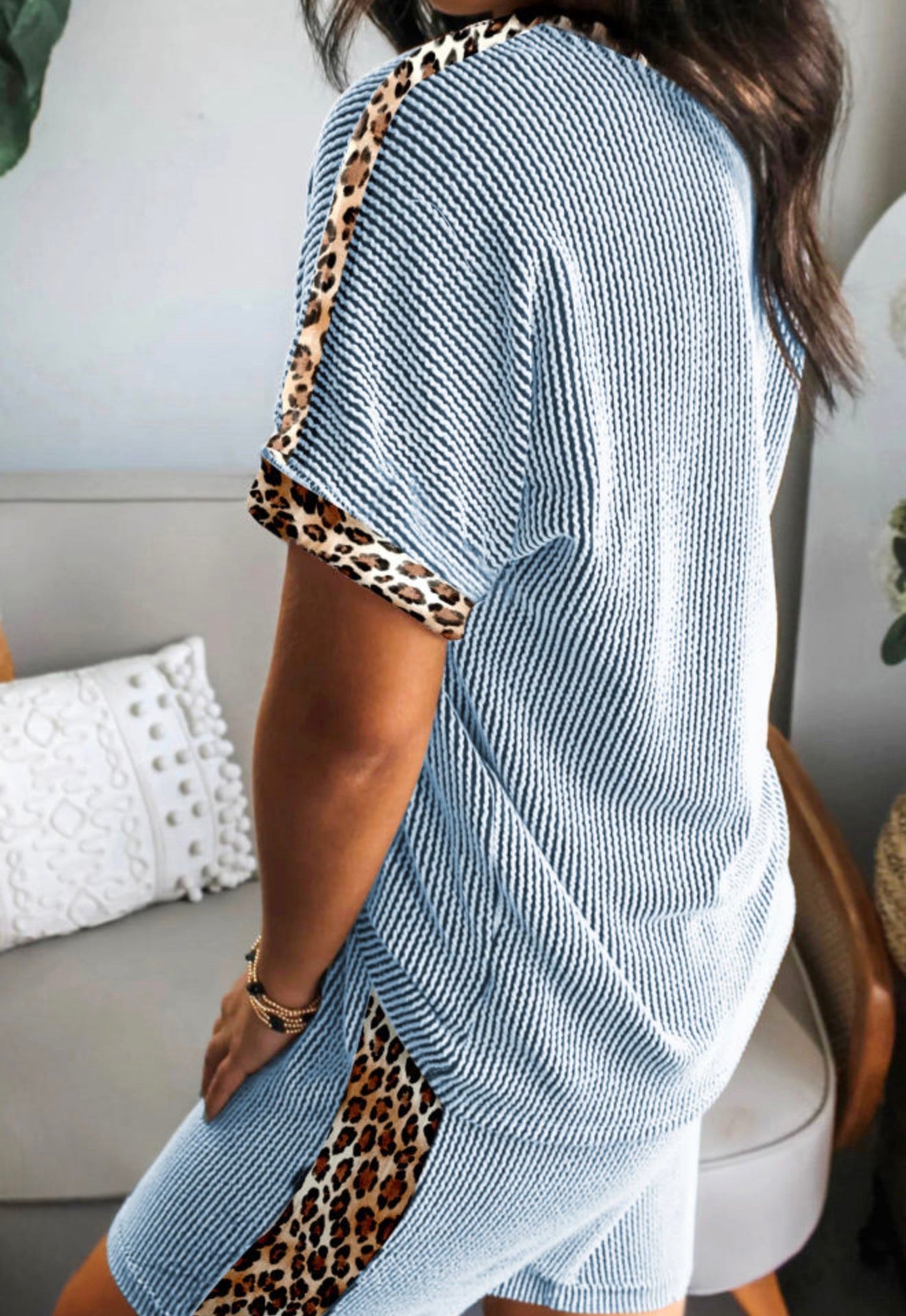 Blue Leopard Ribbed Set