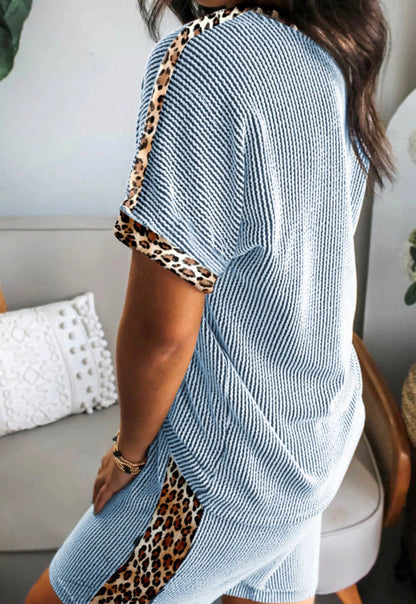 Blue Leopard Ribbed Set