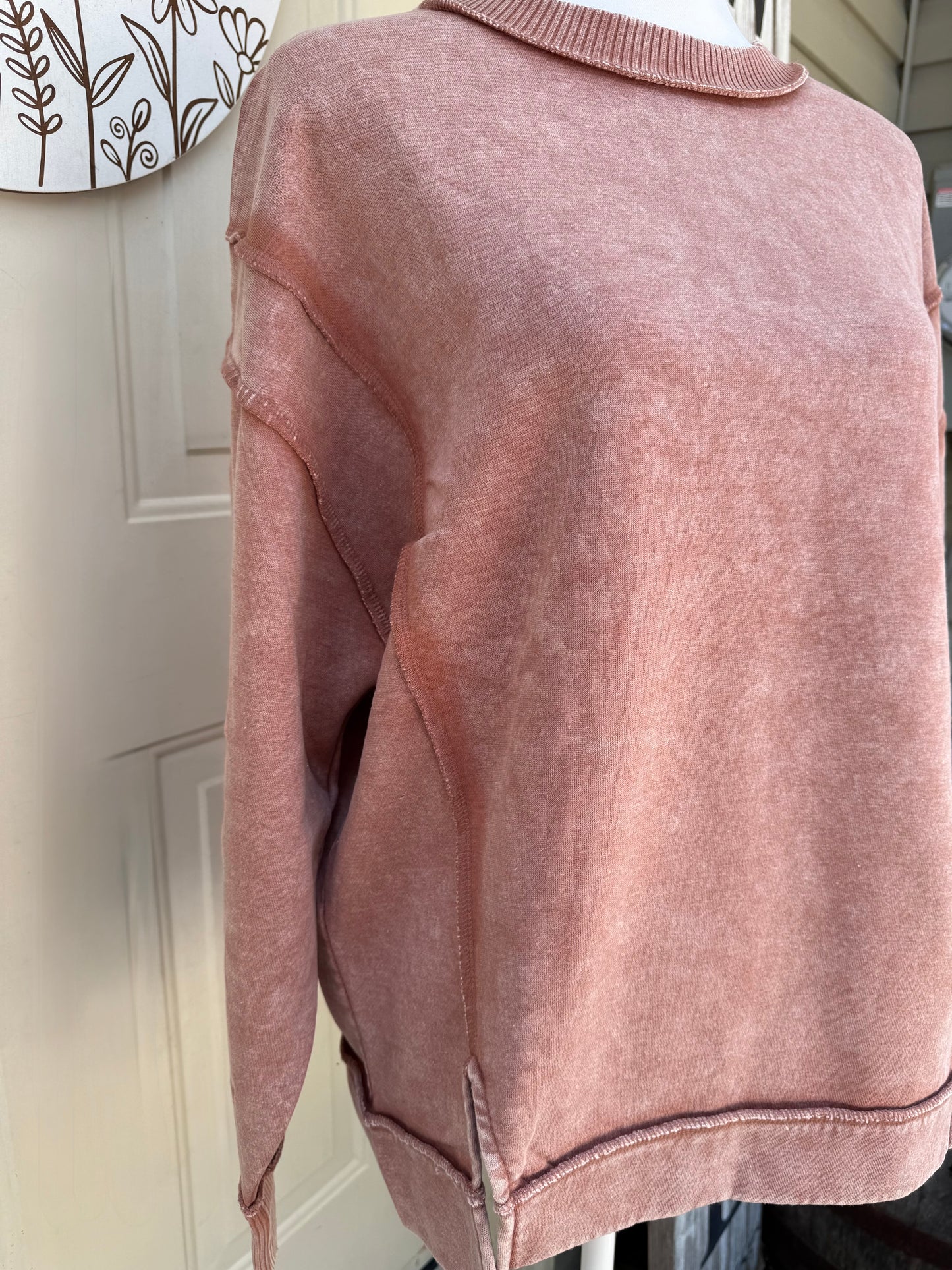 Rust Acid Wash Pullover by Zenana