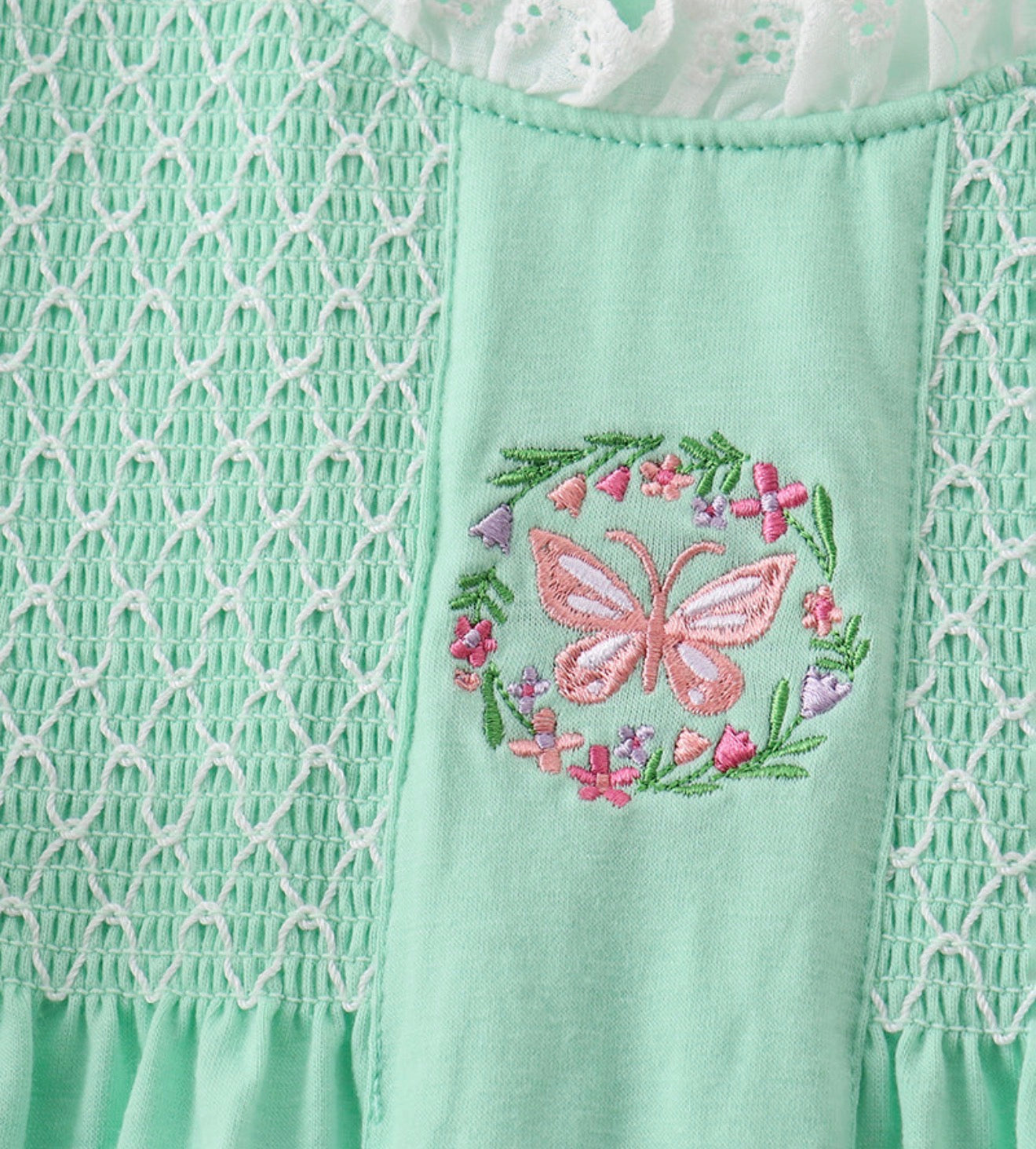 Mint Smocked Butterfly Bubble