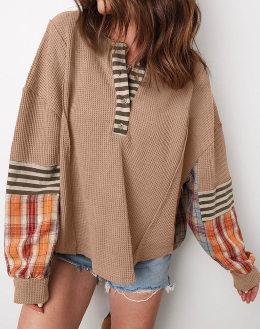Brown Plaid Waffle Top