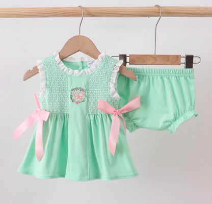 Mint Smocked Butterfly Bloomer
