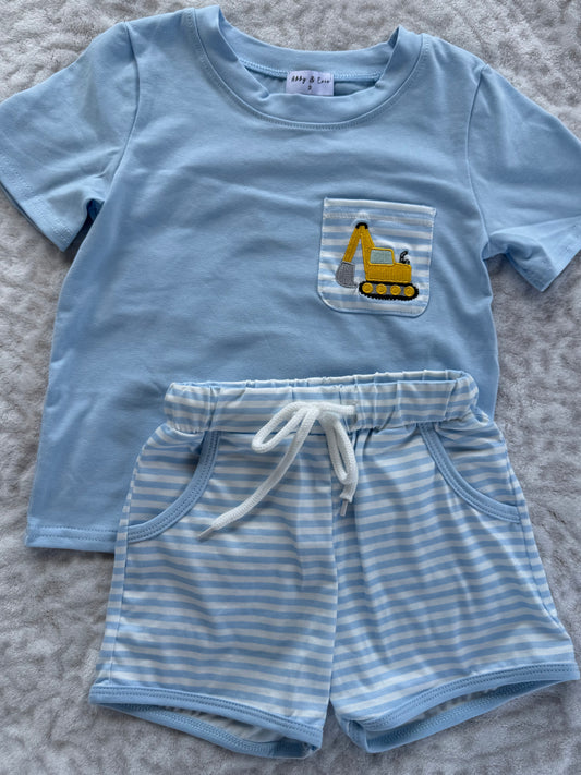 Blue Excavator Pocket Tee Set