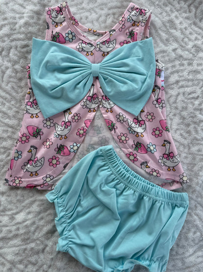 Pink Floral Goose Smocked Bloomer Set