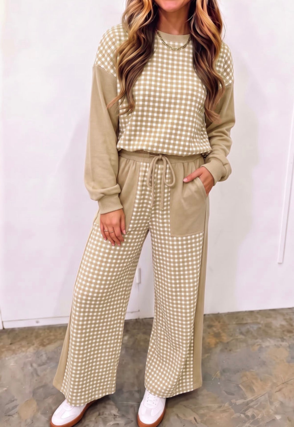 Khaki Gingham Set