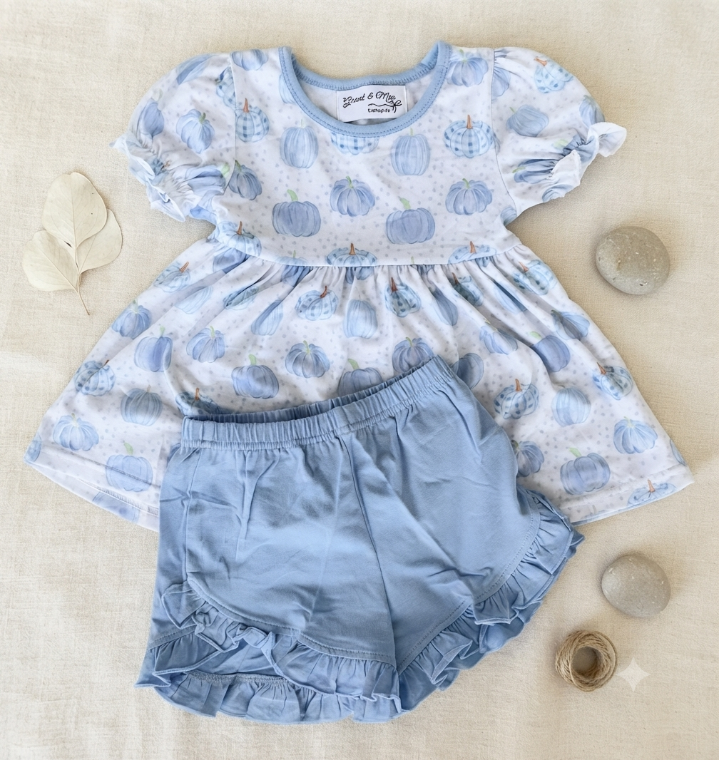 Blue Pumpkins & Polka Dots Short Set