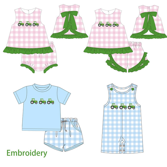 Tractor Trio Plaid Sets