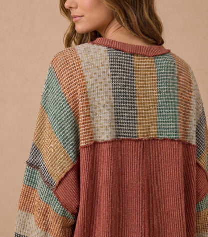 Striped Waffle Hem Pullover by Haptics