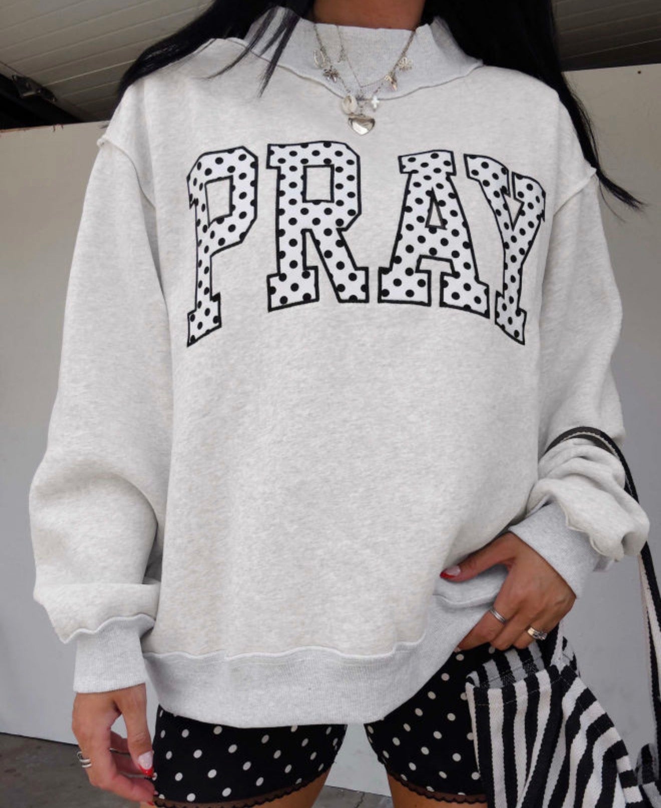 Pray Polka Dots Mock Neck
