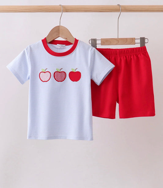 Blue Striped Apple School Set