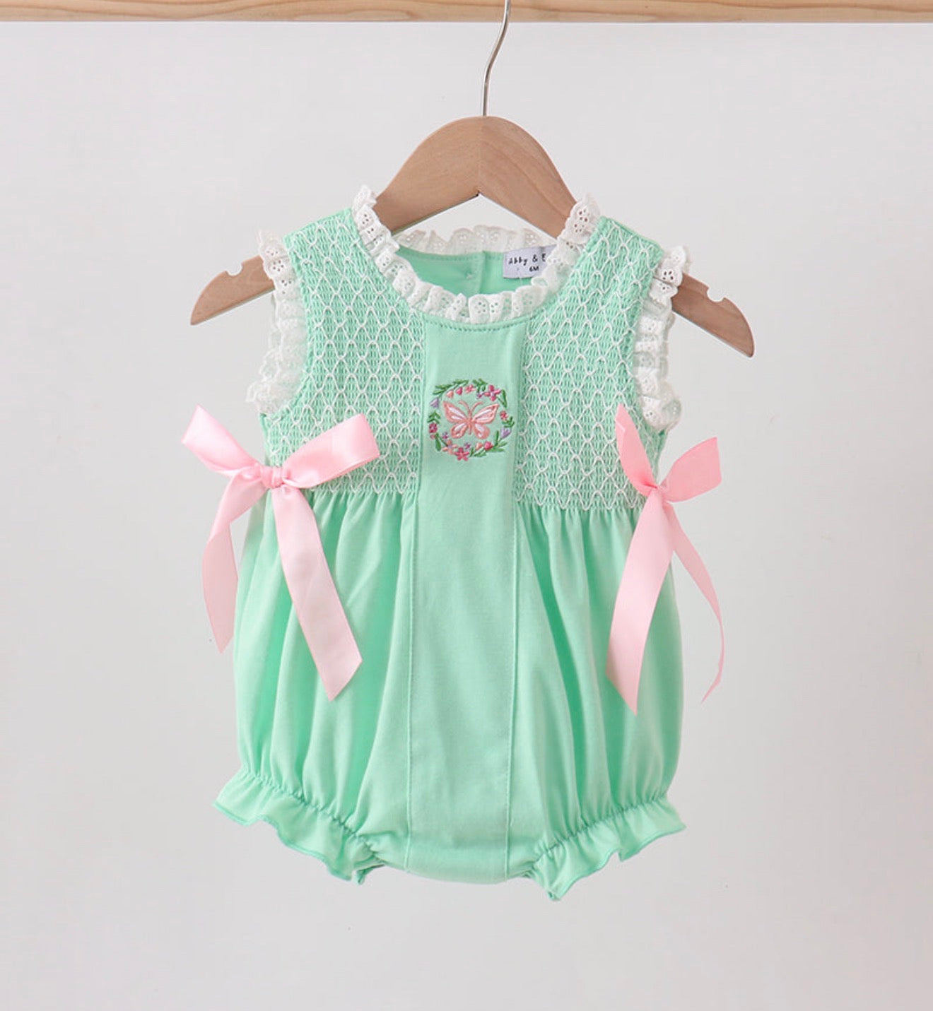 Mint Smocked Butterfly Bubble