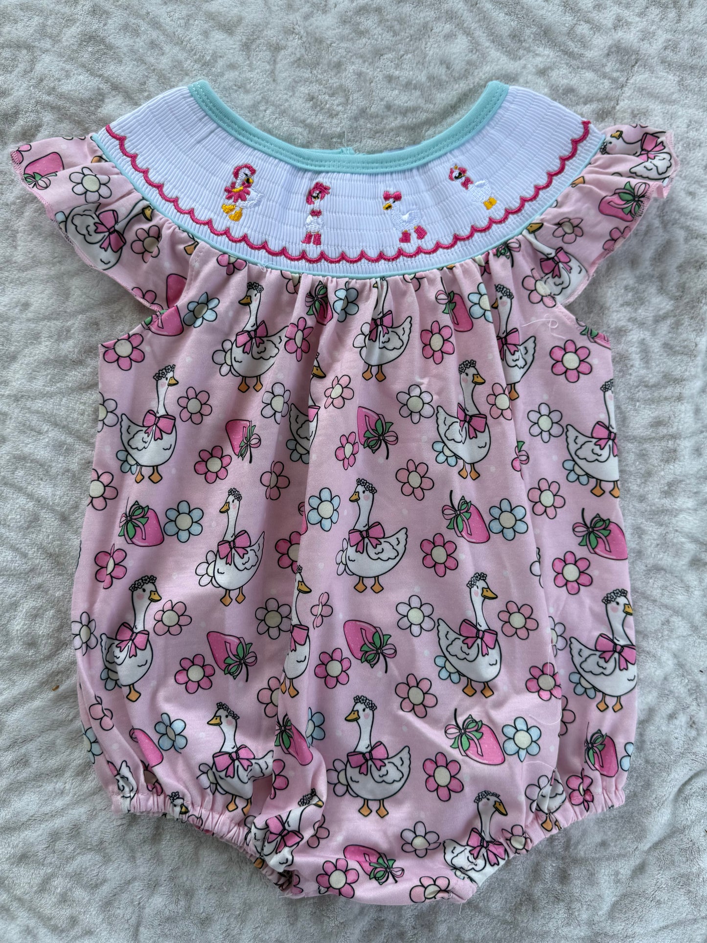 Pink Floral Goose Smocked Bubble