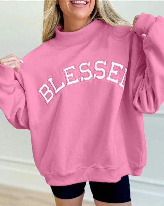 Hot Pink Blessed Mock Neck