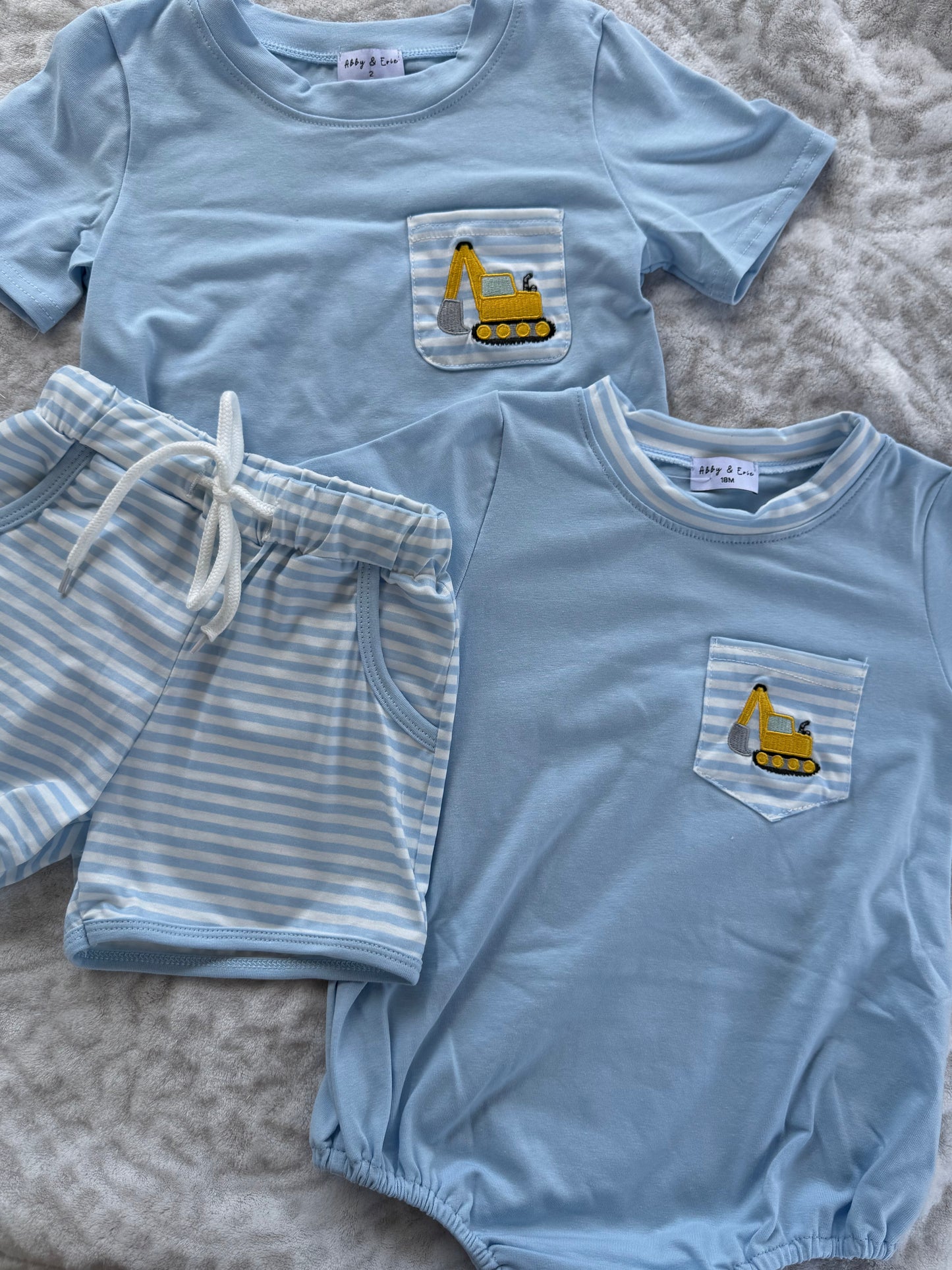 Blue Excavator Pocket Tee Set