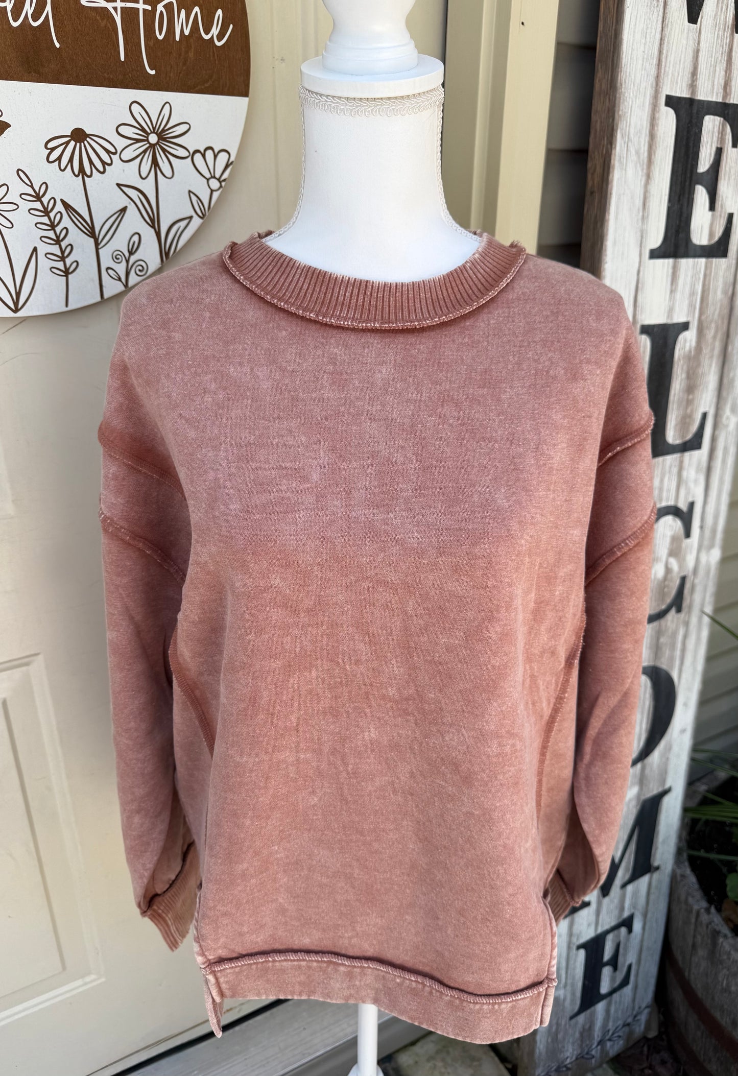 Rust Acid Wash Pullover by Zenana