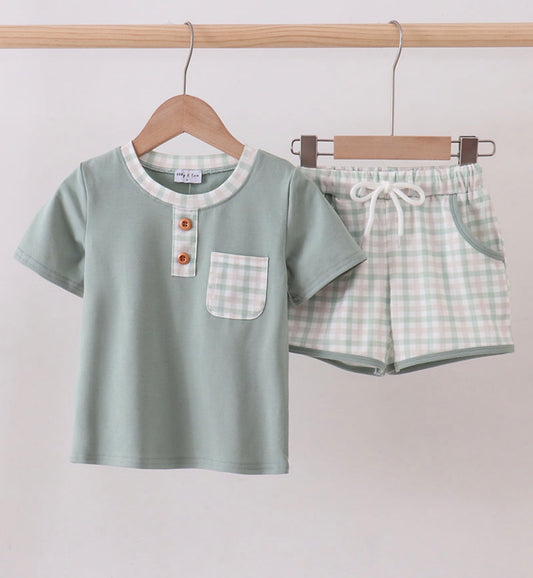 Sage Spring Plaid Short Set