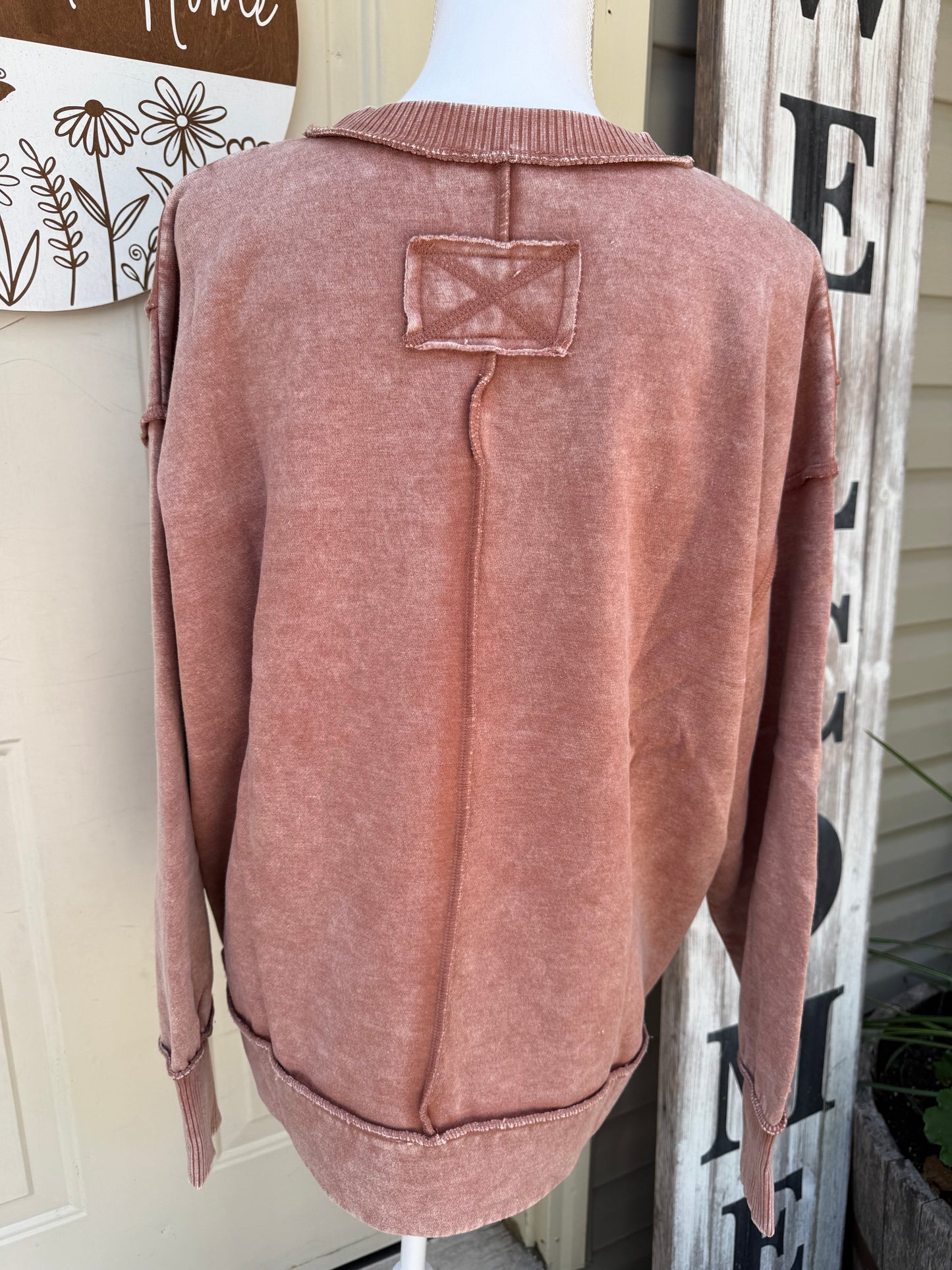Rust Acid Wash Pullover by Zenana