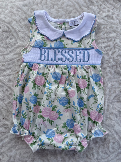 Blessed Floral Smocked Scalloped Bubble