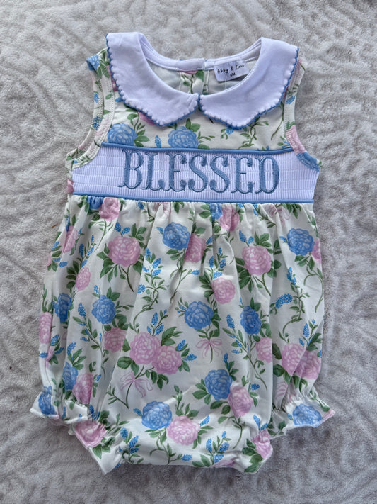 Blessed Floral Smocked Scalloped Bubble