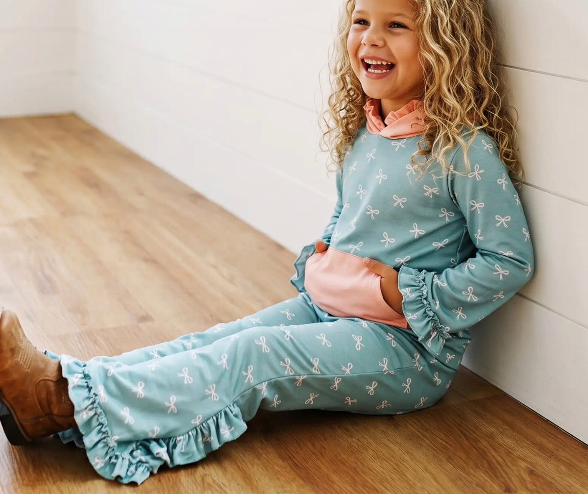 Peachy Teal Bow Ruffles Set