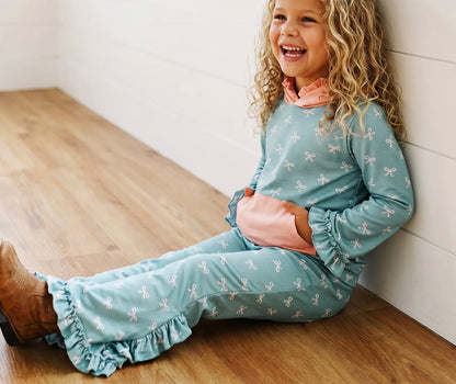 Peachy Teal Bow Ruffles Set