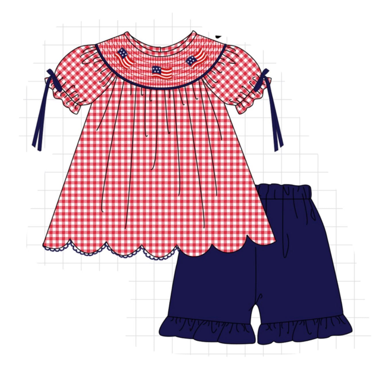 Smocked Woven Girls Flag Set