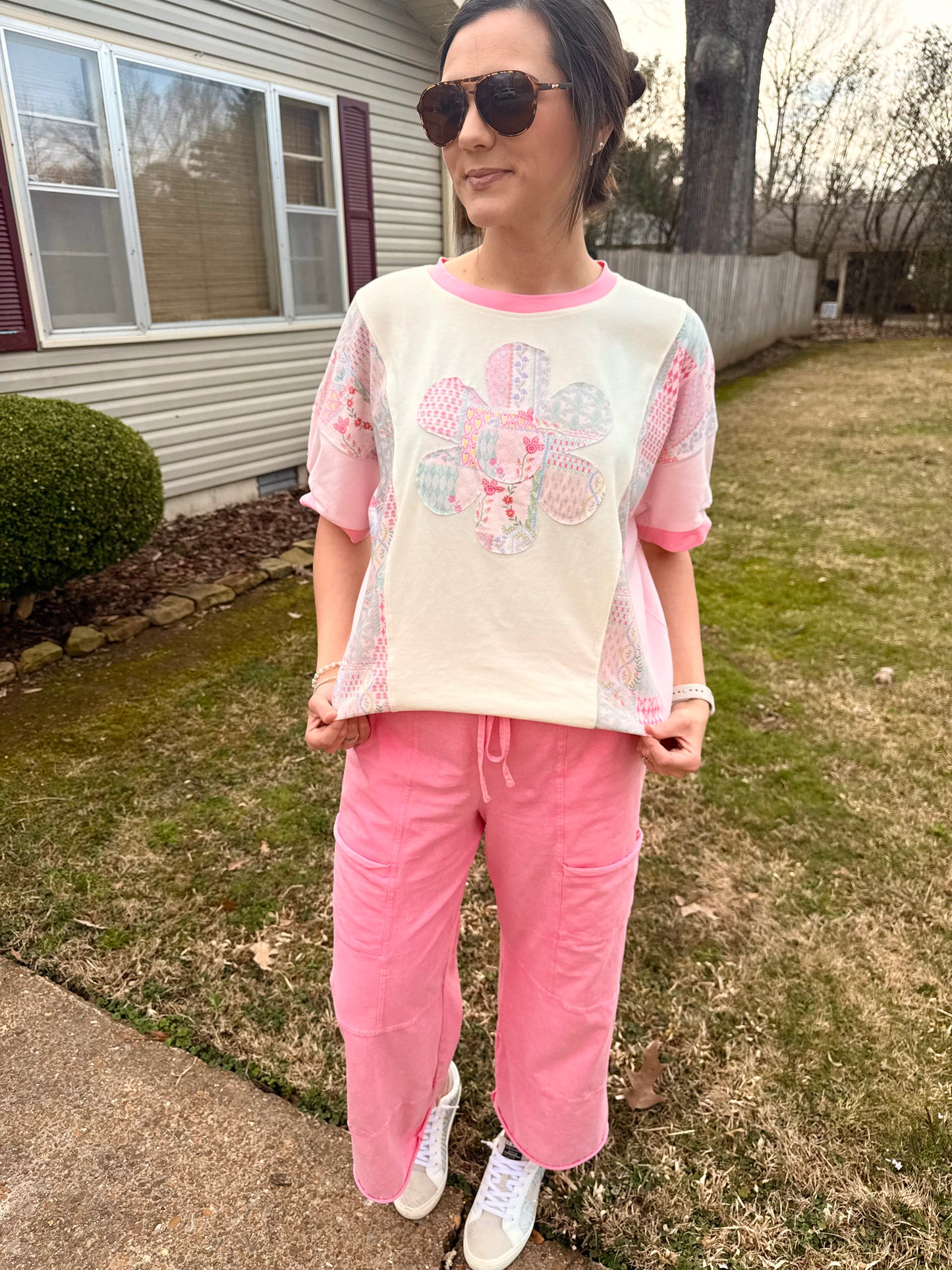 Pink Flower Patch Top