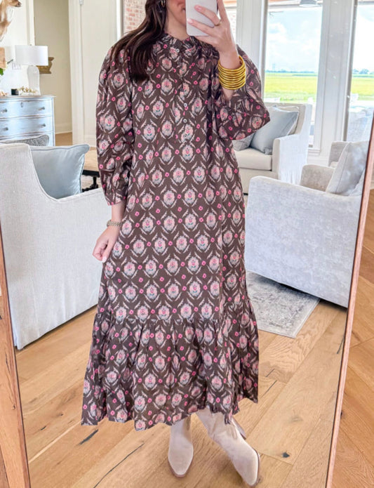Brown Floral Prairie Maxi