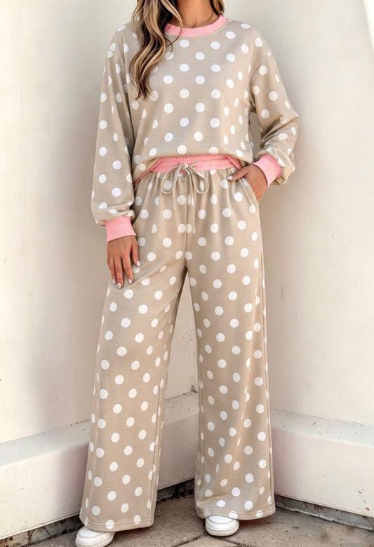 Khaki Polka Dot Set