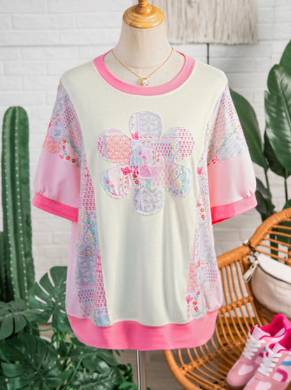 Pink Flower Patch Top