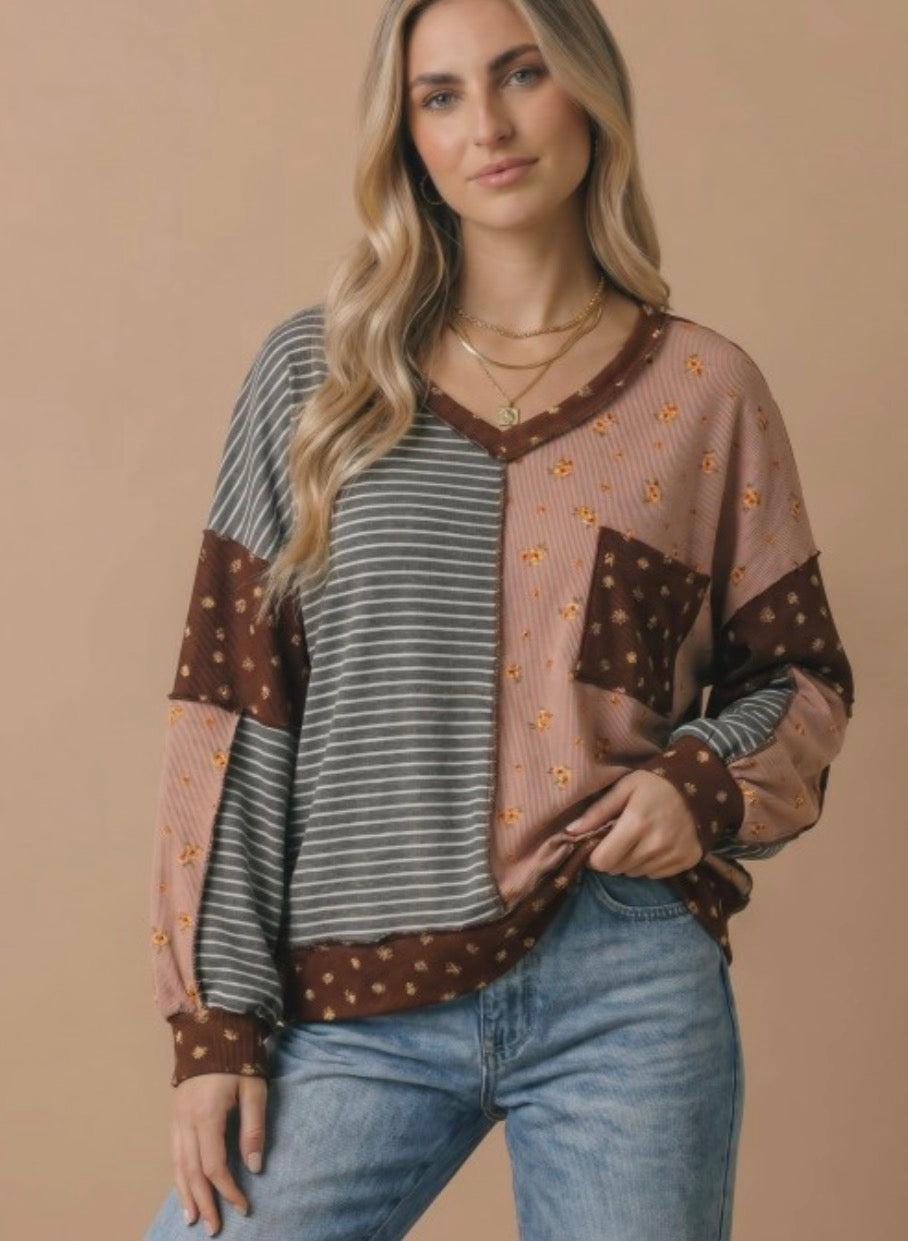 Haptics French Terry Fall Block Top