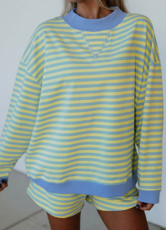 Blue Striped Mock Neck Set