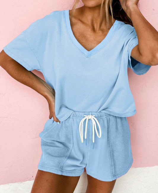 Blue Vneck Summer Set